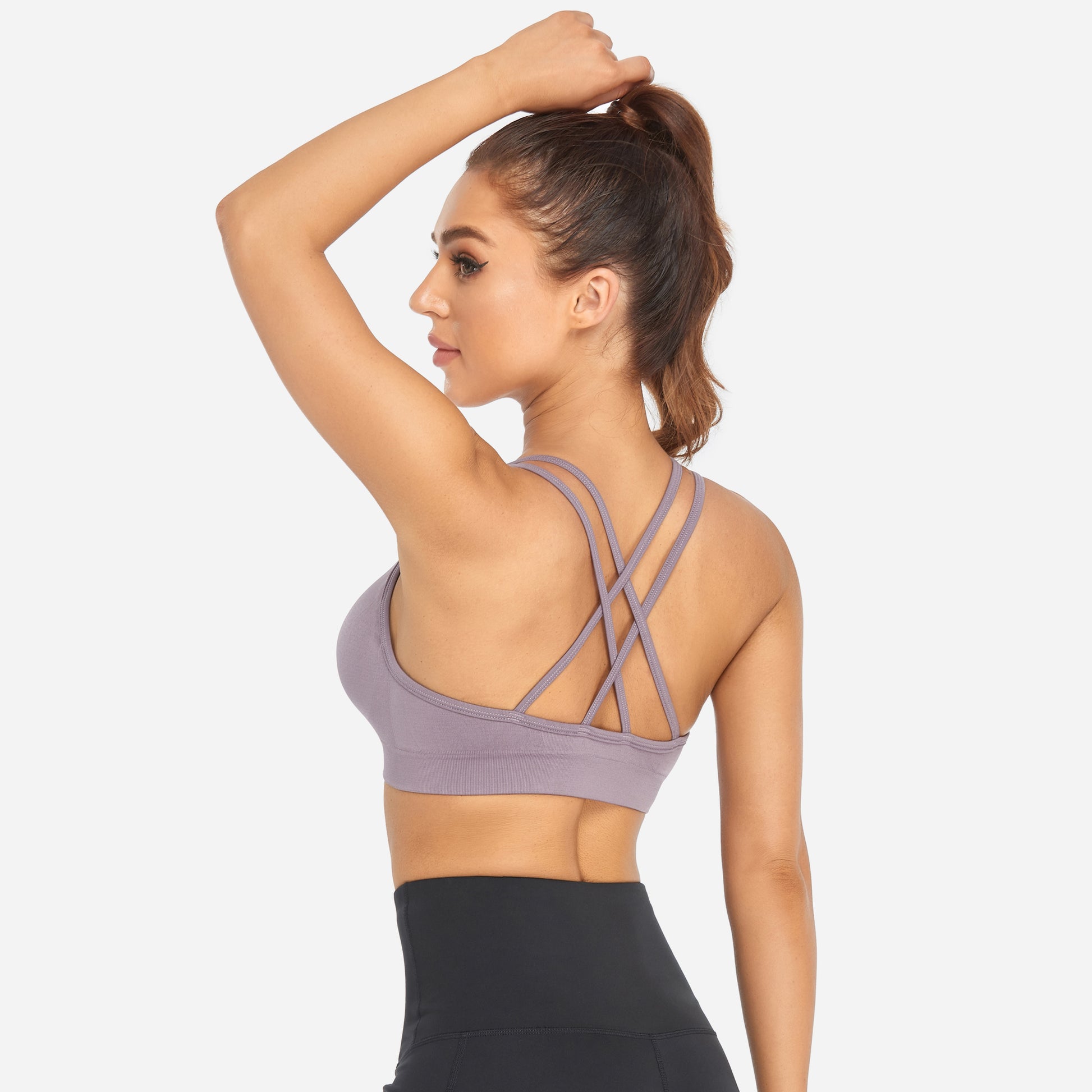 VEQKING Women's Cross Back Sports Bra Padded Strappy Medium Support Purple