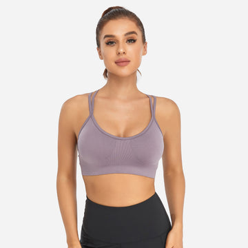 VEQKING Women's Cross Back Sports Bra Padded Strappy Medium Support Purple