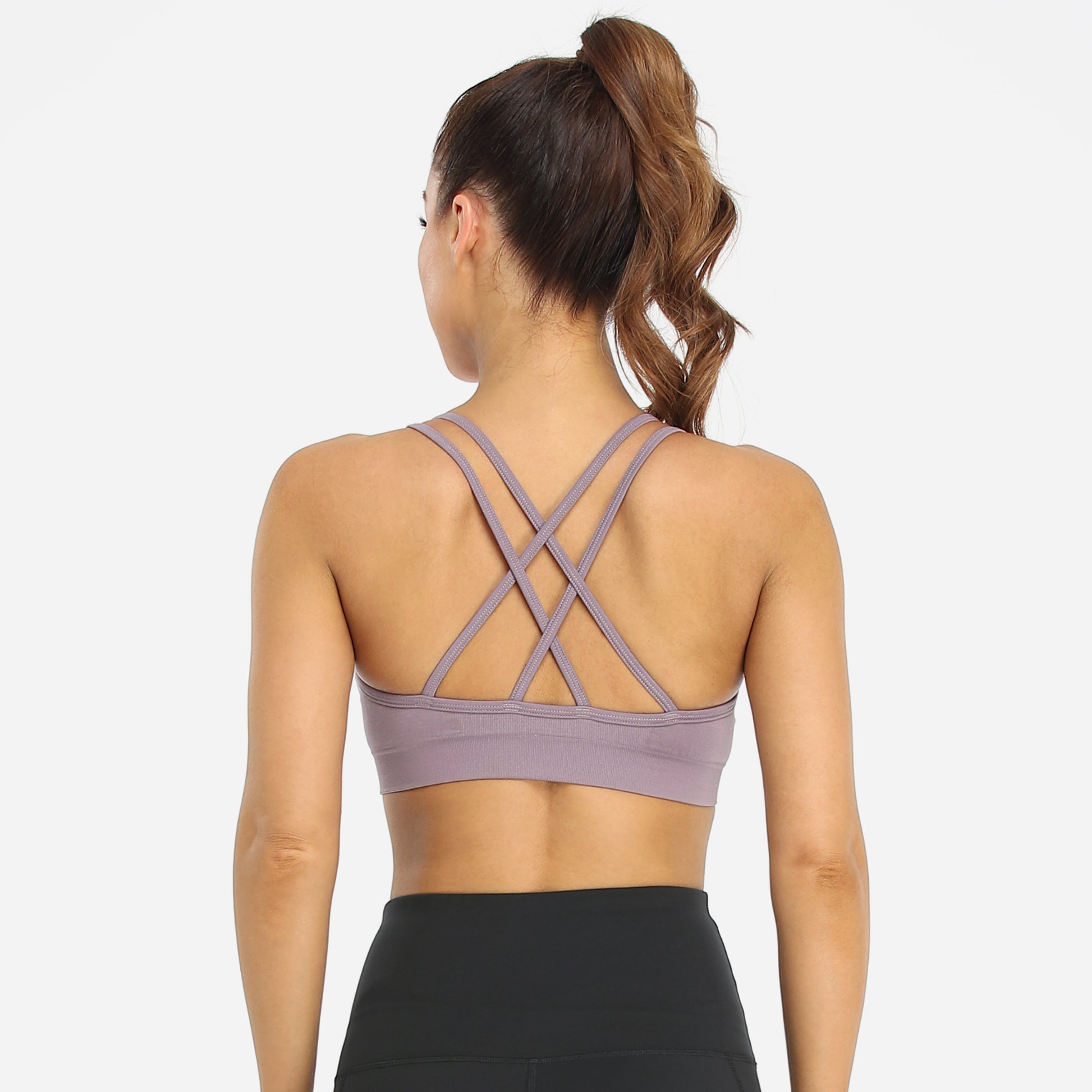 VEQKING Women's Cross Back Sports Bra Padded Strappy Medium Support Purple
