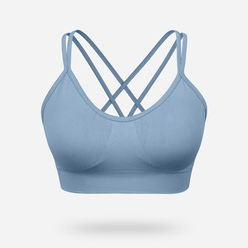 VEQKING Women's Cross Back Sports Bra Padded Strappy Medium Support Sky