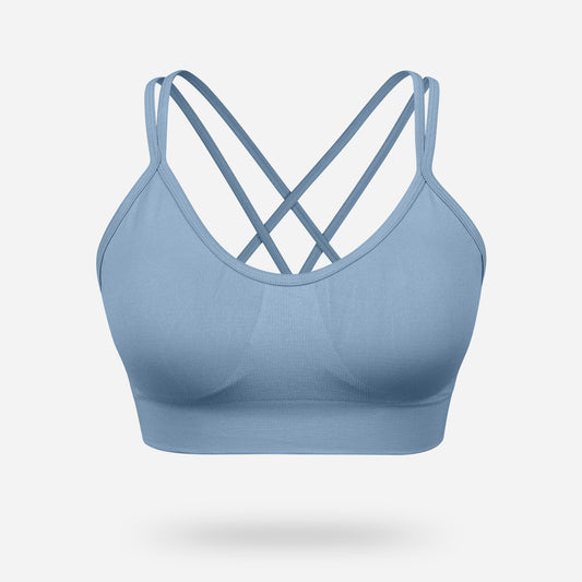 VEQKING Women's Cross Back Sports Bra Padded Strappy Medium Support Sky
