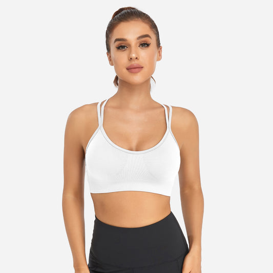 VEQKING Women's Cross Back Sports Bra Padded Strappy Medium Support White