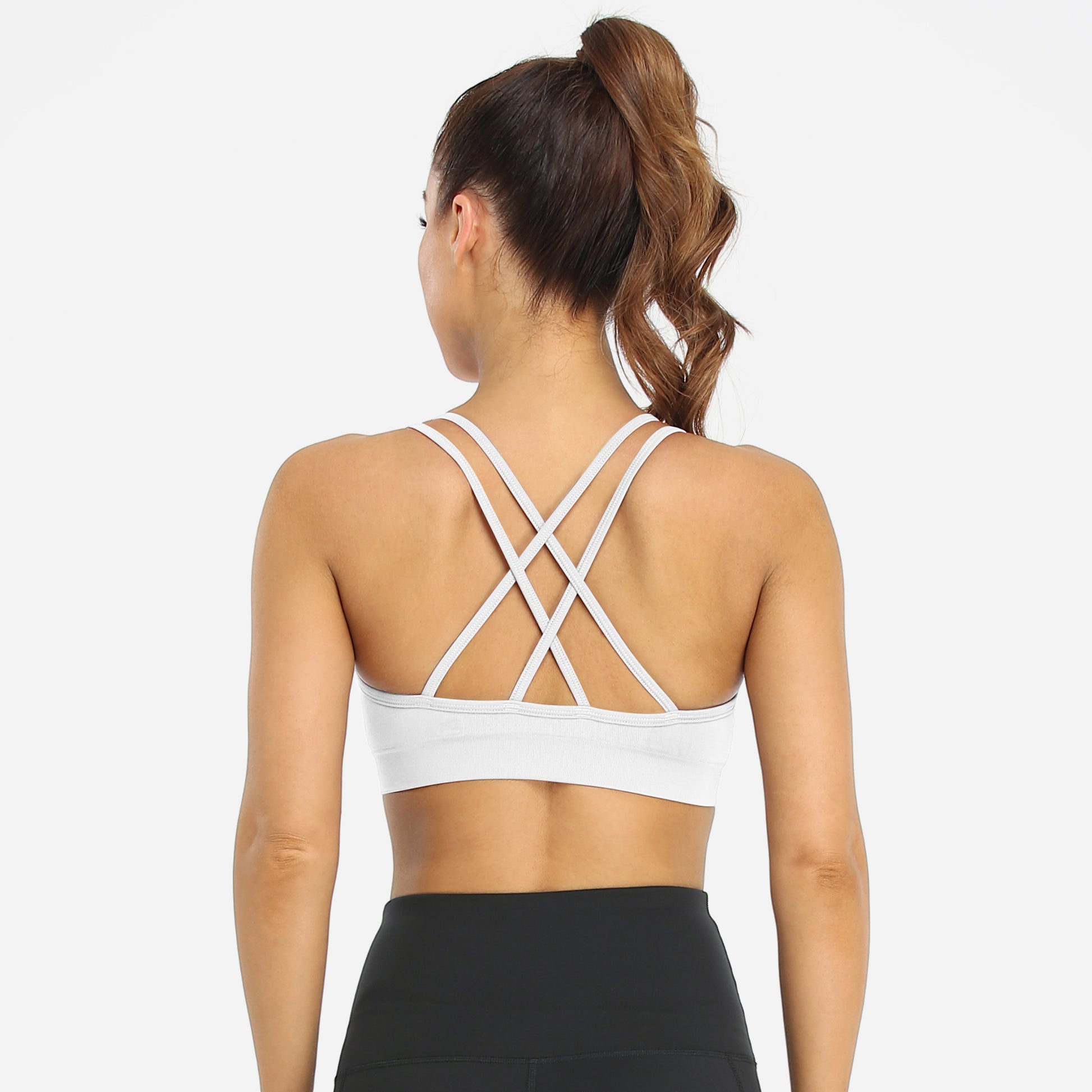 VEQKING Women's Cross Back Sports Bra Padded Strappy Medium Support White