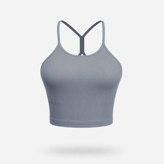VEQKING Women's High Neck Seamless Ribbed Longline Yoga Tank Tops with Built-in Bra Grey
