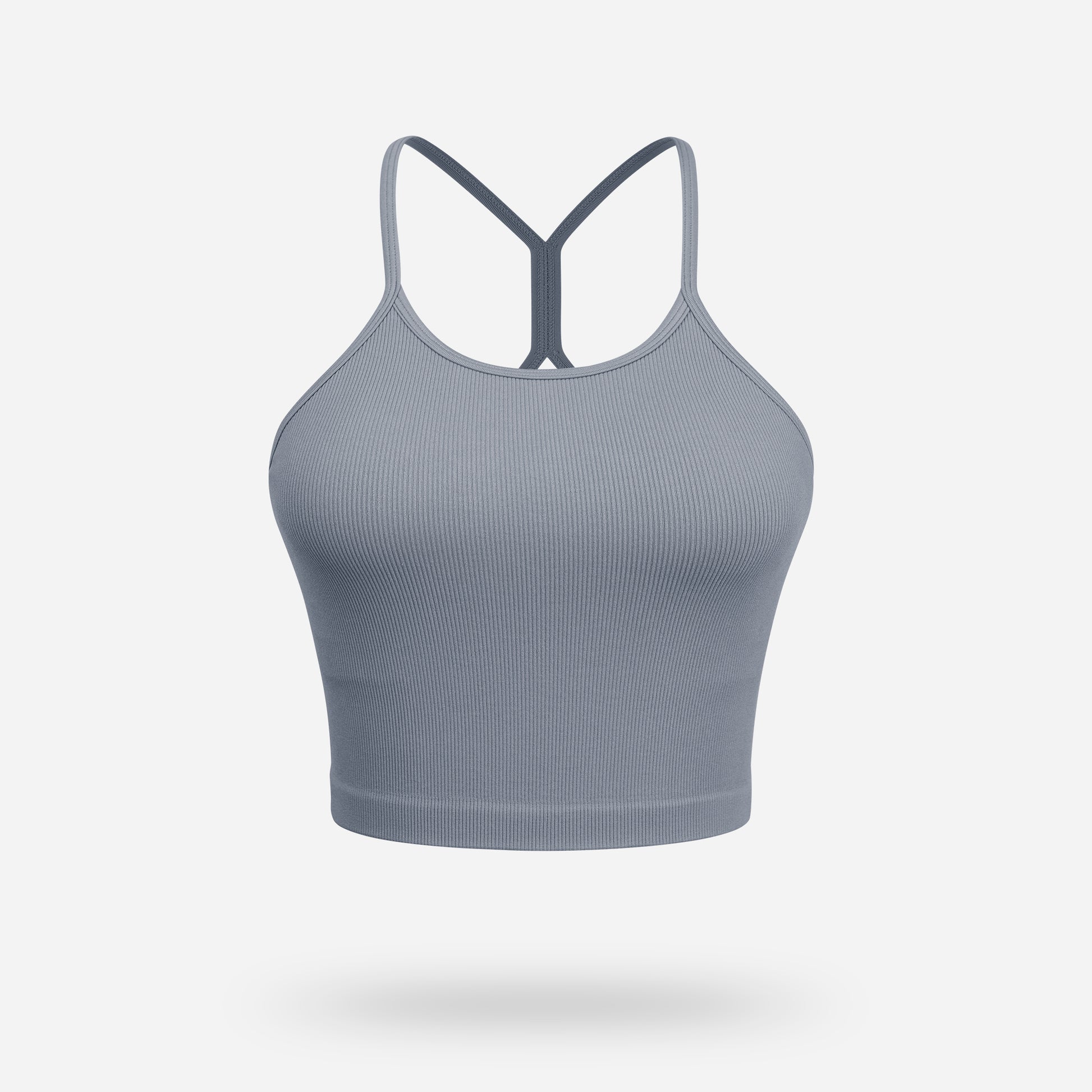 VEQKING Women's High Neck Seamless Ribbed Longline Yoga Tank Tops with Built-in Bra Grey