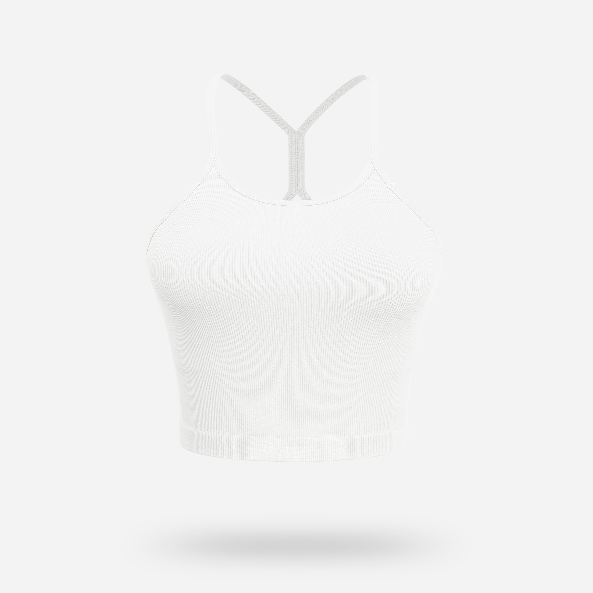 VEQKING Women's High Neck Seamless Ribbed Longline Yoga Tank Tops with Built-in Bra White
