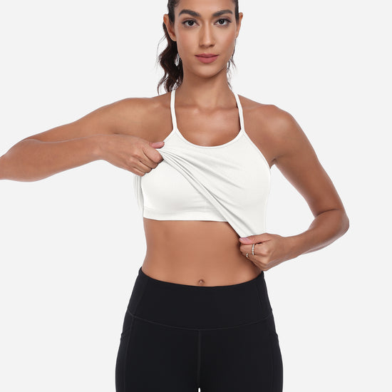 VEQKING Women's High Neck Seamless Ribbed Longline Yoga Tank Tops with Built-in Bra White