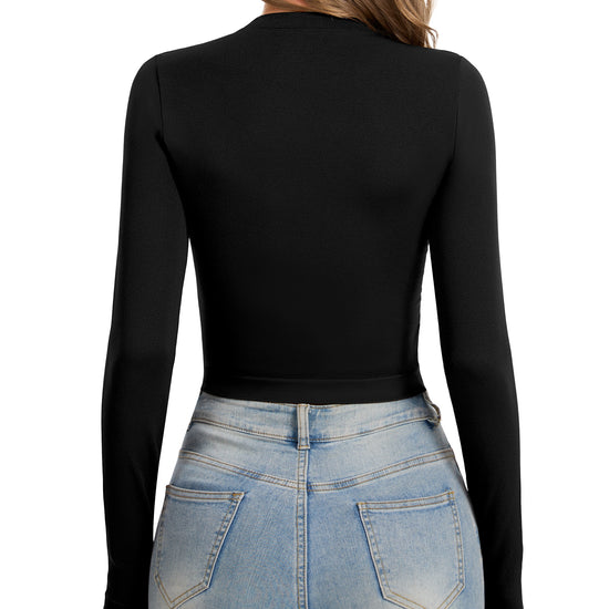 Women's Crew Neck Long Sleeve Crop Top