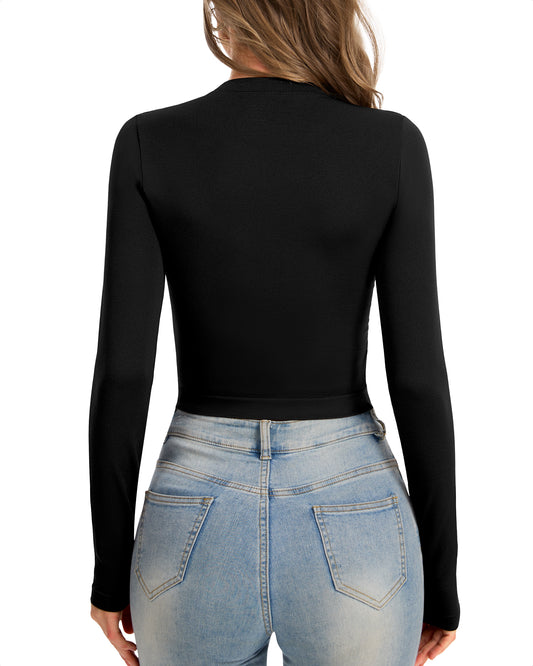 Women's Crew Neck Long Sleeve Crop Top