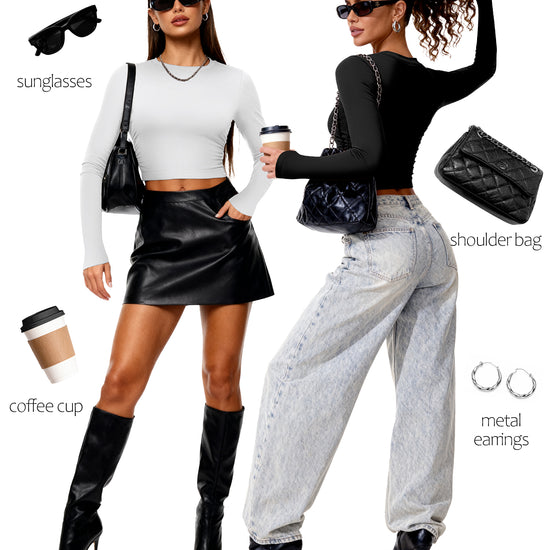 Women's Crew Neck Long Sleeve Crop Top