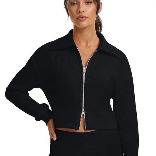 Y2K Double-Zip Ribbed Cropped Jacket