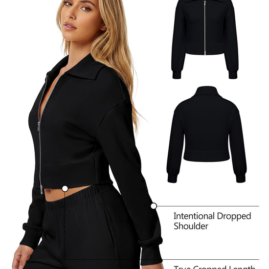 Y2K Double-Zip Ribbed Cropped Jacket