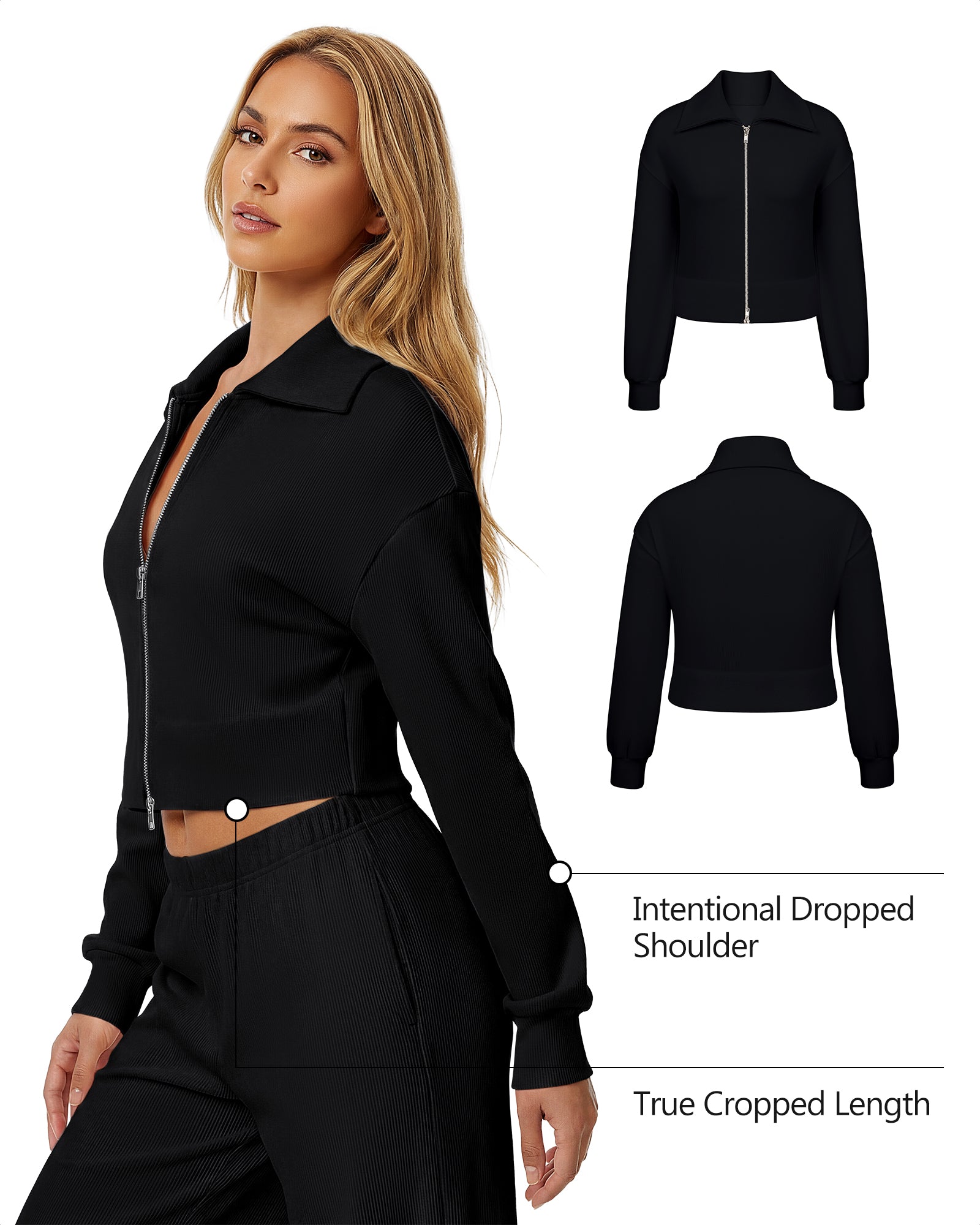 Y2K Double-Zip Ribbed Cropped Jacket