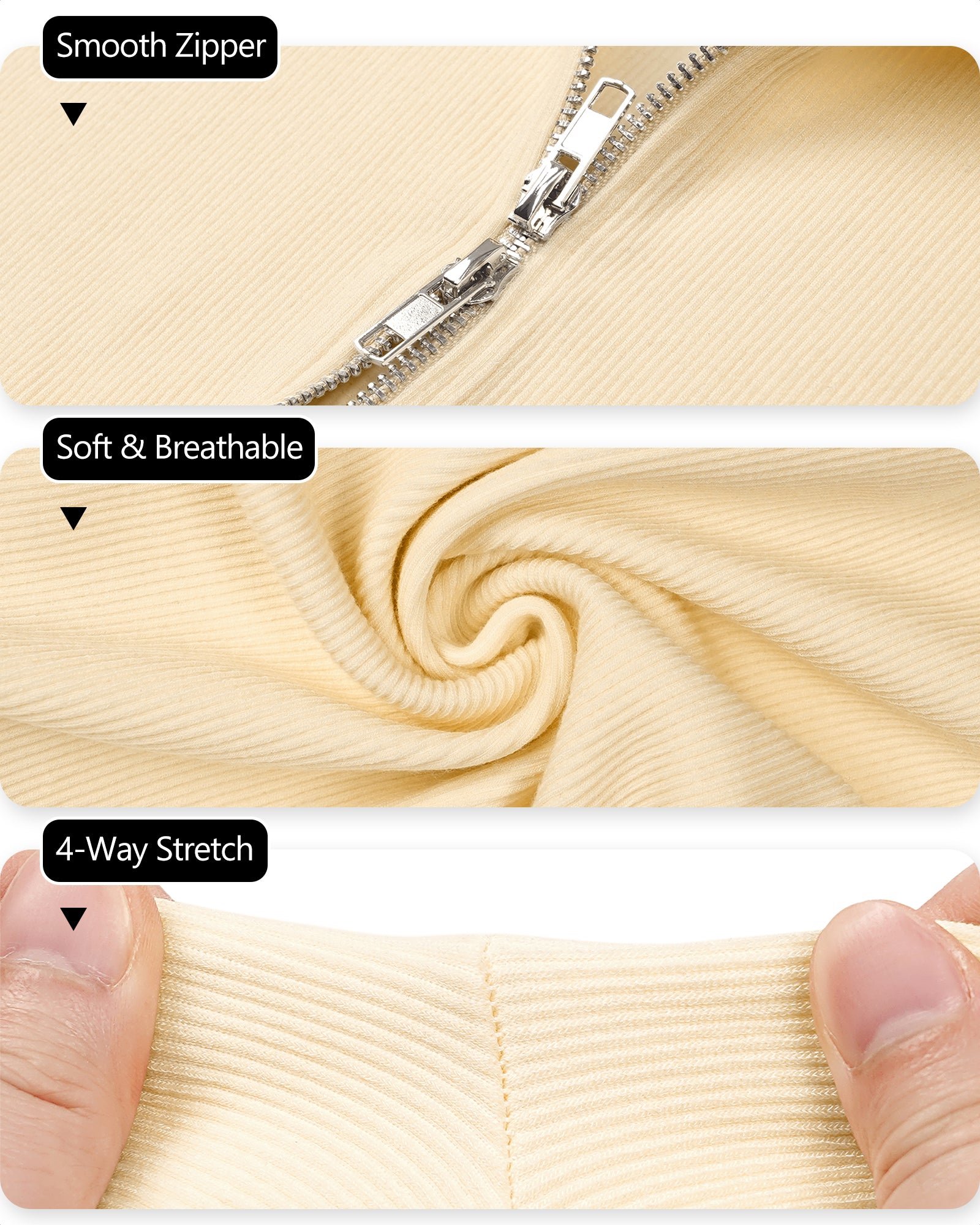 Y2K Double-Zip Ribbed Cropped Jacket Cream