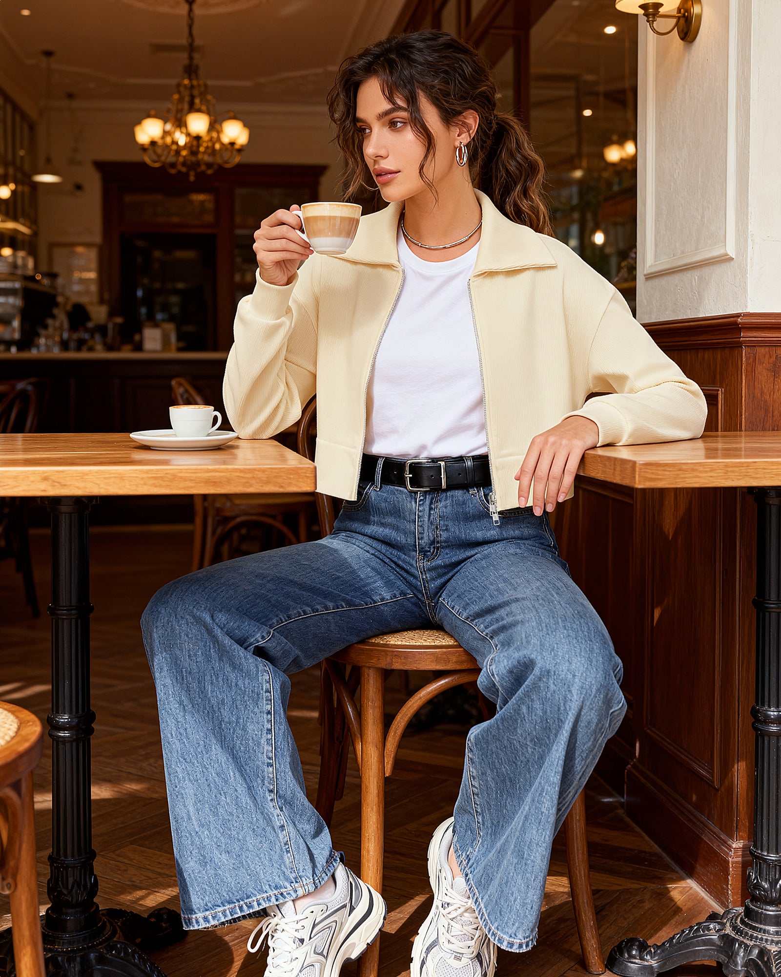 Y2K Double-Zip Ribbed Cropped Jacket Cream