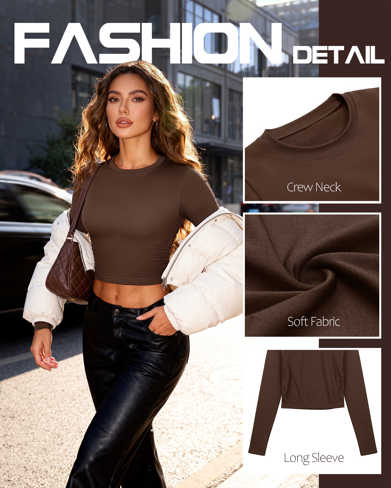 crew neck long sleeve crop top