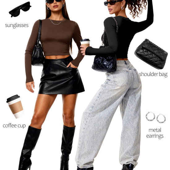 crew neck long sleeve crop top