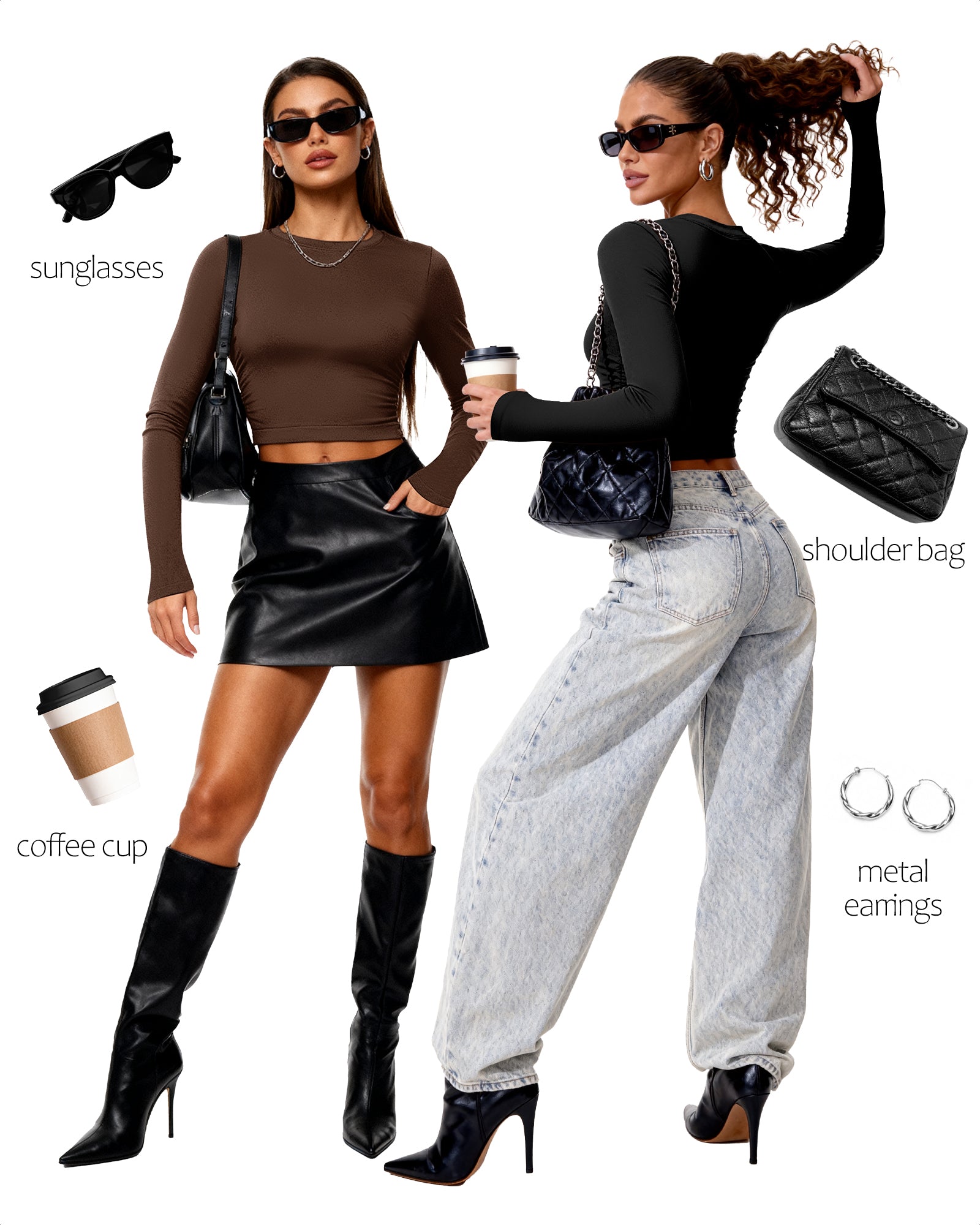 crew neck long sleeve crop top